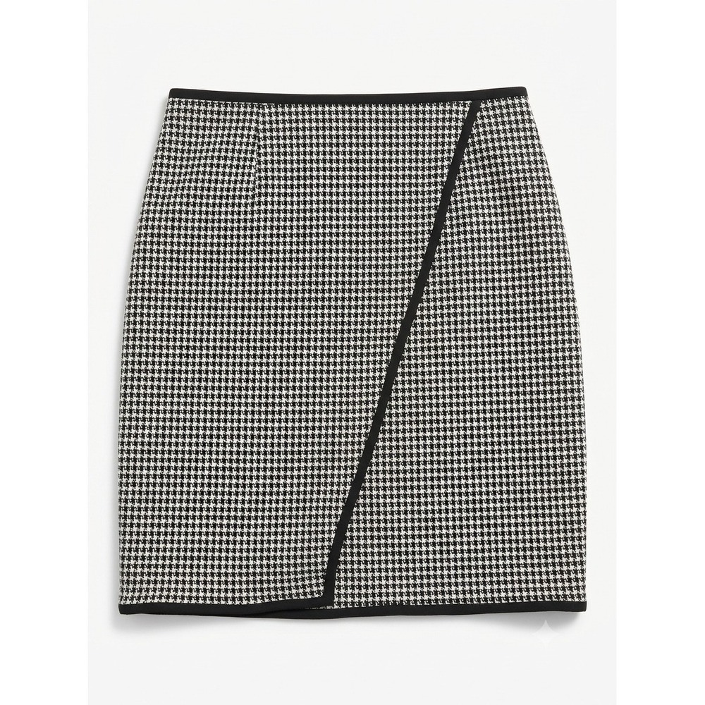 Calvin Klein Black White Houndstooth Faux‎ Wrap Pencil Skirt Size 12 Office Wear